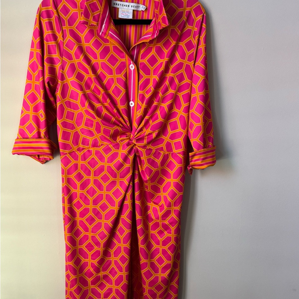 Gretchen Scott Designs Pink and Orange Geometric Dress